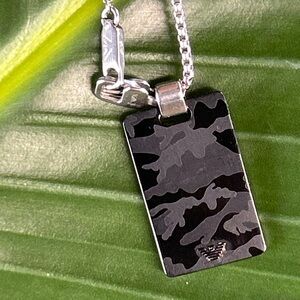 Emporio Armani stainless steel black dog tag reversible logo necklace
